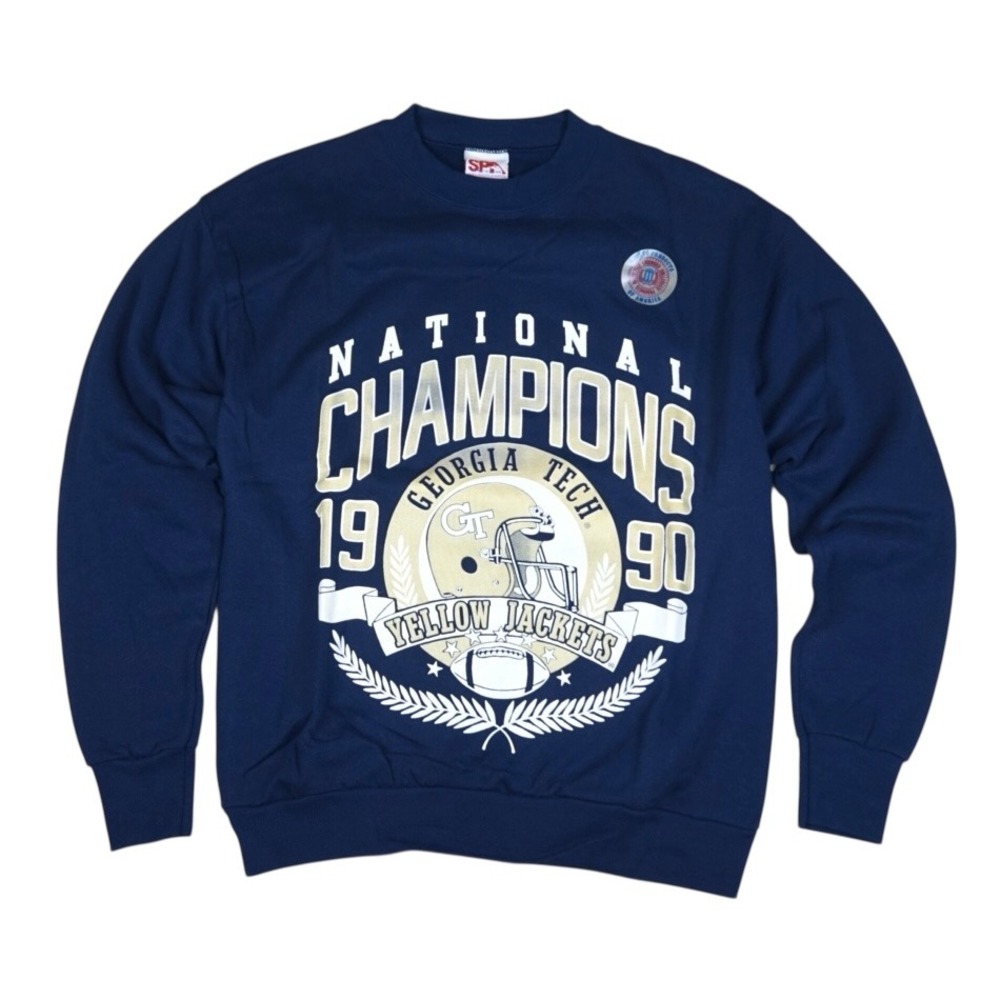 Vtg Deadstock Georgia Tech Sweatshirt Men's Large Blue 1990 National Champs‎ NWT
